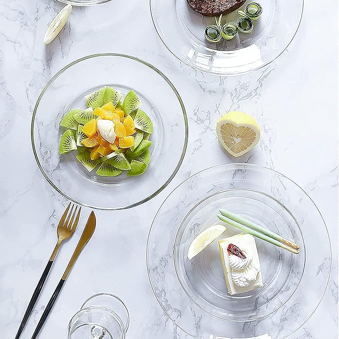 Glass Plates, Set of 6, 8 Inch Plate for Eating Lunch & Serving Snacks, Appetizers, Desserts, Biscuits, Nuts, Microwave & Dishwasher Safe, Gifting Purpose, Side Plate