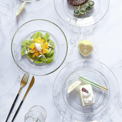 Glass Plates, Set of 6, 8 Inch Plate for Eating Lunch & Serving Snacks, Appetizers, Desserts, Biscuits, Nuts, Microwave & Dishwasher Safe, Gifting Purpose, Side Plate