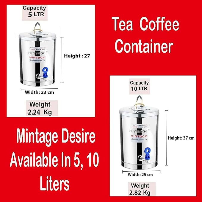 Stainless Steel Desire Tea Container With Leak Proof Tap | Milk/Soups/Coffee Tea Pot | Eco Friendly Hot & Cold Pot Office/Hotel | TeaPot Dispenser Jar |Chai Kettle For Canteen/Kitchen
