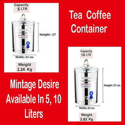 Stainless Steel Desire Tea Container With Leak Proof Tap | Milk/Soups/Coffee Tea Pot | Eco Friendly Hot & Cold Pot Office/Hotel | TeaPot Dispenser Jar |Chai Kettle For Canteen/Kitchen
