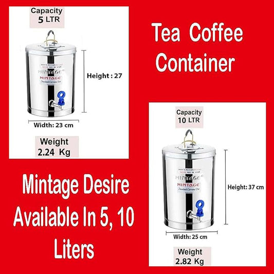 Stainless Steel Desire Tea Container With Leak Proof Tap | Milk/Soups/Coffee Tea Pot | Eco Friendly Hot & Cold Pot Office/Hotel | TeaPot Dispenser Jar |Chai Kettle For Canteen/Kitchen