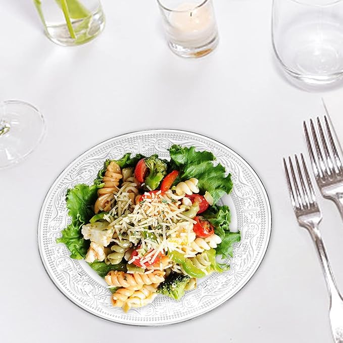 Glass Plates, Set of 6, 8 Inch Plate for Eating Lunch & Serving Snacks, Appetizers, Desserts, Biscuits, Nuts, Microwave & Dishwasher Safe, Gifting Purpose, Side Plate