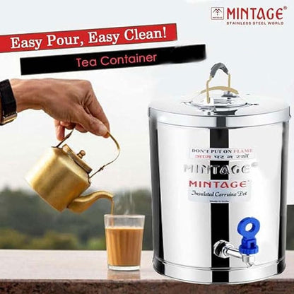 Stainless Steel Desire Tea Container With Leak Proof Tap | Milk/Soups/Coffee Tea Pot | Eco Friendly Hot & Cold Pot Office/Hotel | TeaPot Dispenser Jar |Chai Kettle For Canteen/Kitchen