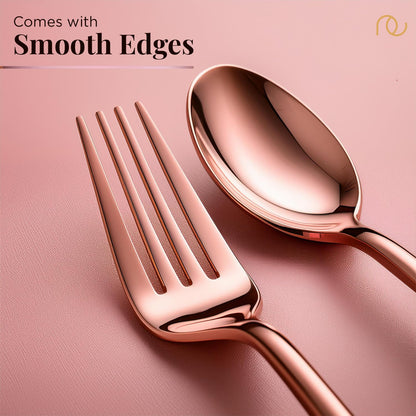 Cutlery (Set of 12, Stainless Steel PVD Rose Gold Spoons - 6 and Forks - 6), 100% Food Grade, Non Toxic, Anti-Rust, Dishwasher Safe, Perfect Gifting Set for All Occasions