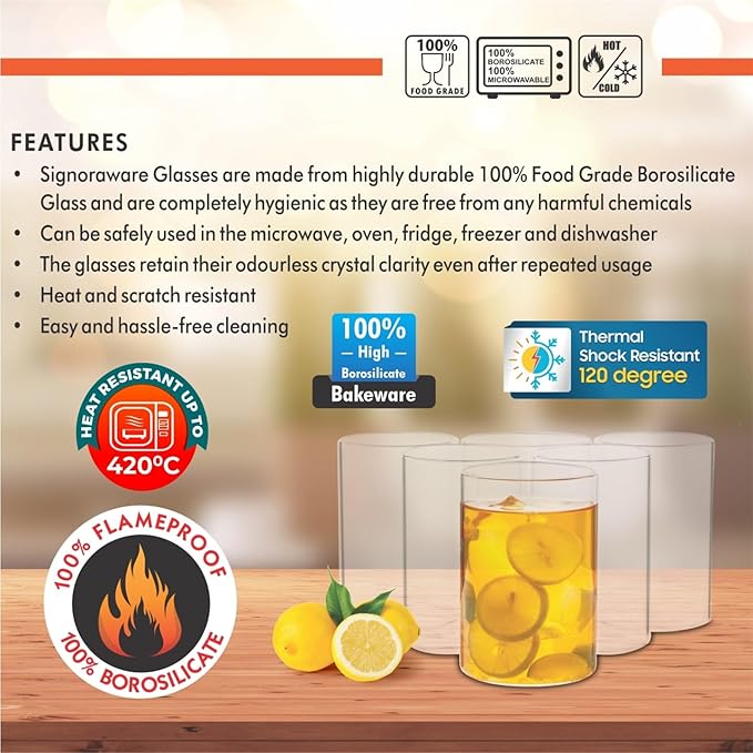 ilusion Borosilicate Glass Big, 350 ml. BOROSILICATE GLASS Set of 6 Pcs.