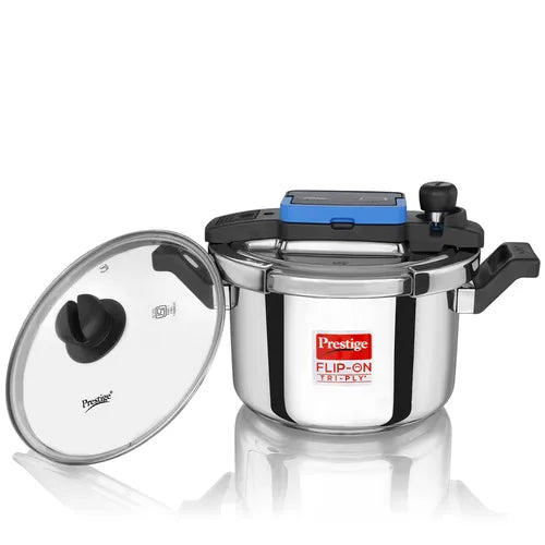 Prestige Svachh Flip-on Stainless Steel Spillage Control Pressure Cooker with Glass Lid, 5 Litre (Silver)