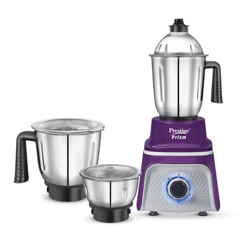 Prestige 750 Watts Prism Mixer Grinder with 4 Jars (3 Stainless Steel Jars + 1 Juicer Jar)| LED Power Indicator|Flow Breaker Design|Juicer Extractor Jar| Purple and White