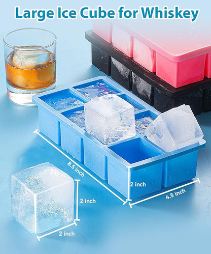 Silicone Large Ice Cube Tray for Whiskey, Lxndaser 2 Pack Square Ice Cube Molds, 2 Inch Big Silicone Old Fashioned Ice Tray, Leakproof Stackable Ice Trays With Lid for Freezer, Cocktails, Iced Coffee