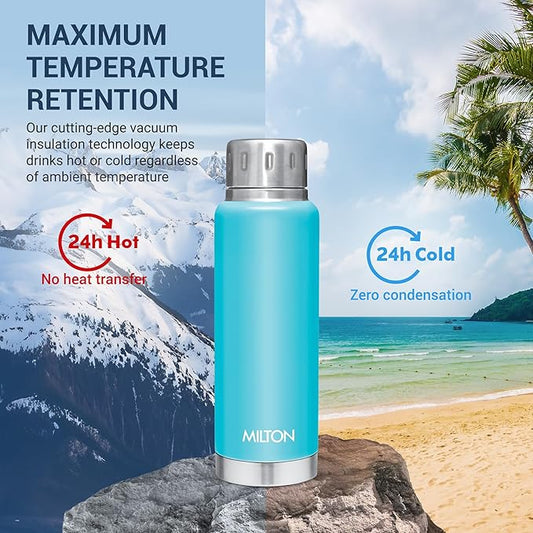 Milton Elfin 300 Thermosteel Water Bottle 300 ml, 24 Hr Hot and Cold I Leak Proof Lid, ISI Certified I Vacuum Insulated I for Office, Gym, School I Light Blue