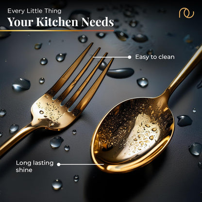 Cutlery (Set of 12, Stainless Steel PVD Gold Spoons - 6 and Forks - 6), 100% Food Grade, Non Toxic, Anti-Rust, Dishwasher Safe, Perfect Gifting Set for All Occasions