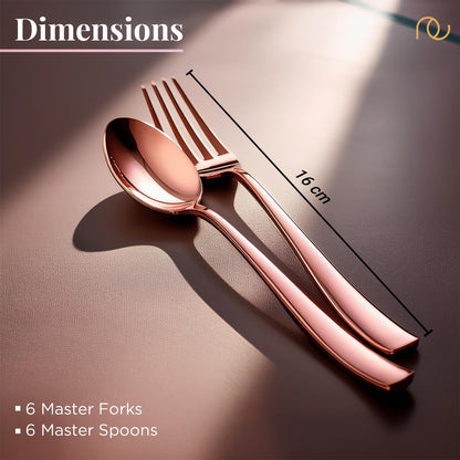 Cutlery (Set of 12, Stainless Steel PVD Rose Gold Spoons - 6 and Forks - 6), 100% Food Grade, Non Toxic, Anti-Rust, Dishwasher Safe, Perfect Gifting Set for All Occasions