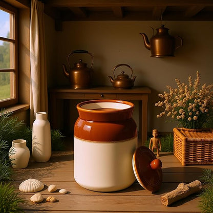 Ceramic Pickle jar 5Litre For Home & Kitchen brown & Ivory(White) Pack Of 1