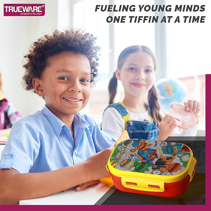 Trueware KOKO Junior Steel Lee Pu Insulated Hot Lunch Box 600ML Big Container and 150 ML Veggie Container | BPA Free | Food Grade | Keep Food hot for Long Hours | Perfect for School | Kids