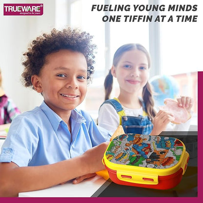 Trueware KOKO Junior Steel Lee Pu Insulated Hot Lunch Box 600ML Big Container and 150 ML Veggie Container | BPA Free | Food Grade | Keep Food hot for Long Hours | Perfect for School | Kids