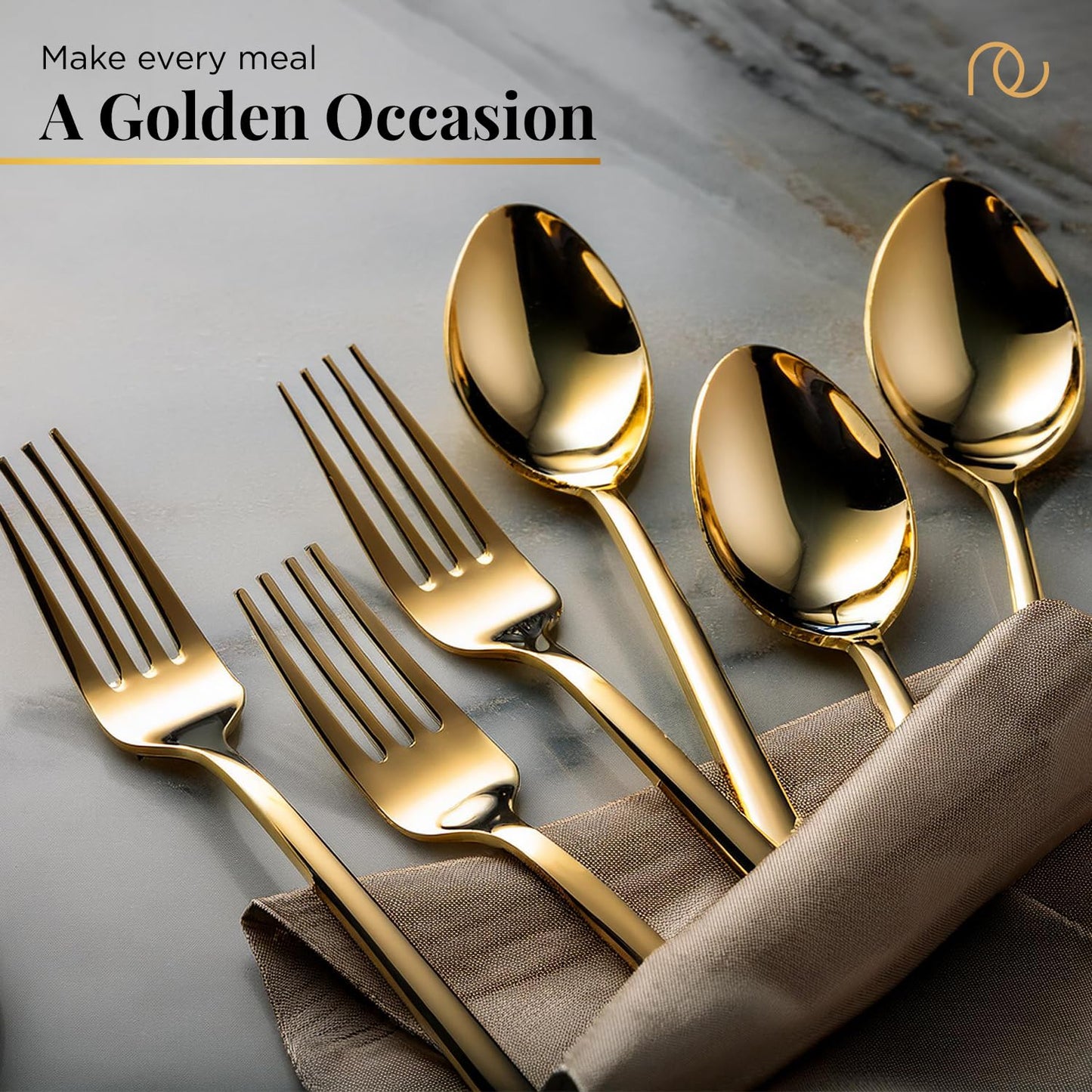 Cutlery (Set of 12, Stainless Steel PVD Gold Spoons - 6 and Forks - 6), 100% Food Grade, Non Toxic, Anti-Rust, Dishwasher Safe, Perfect Gifting Set for All Occasions