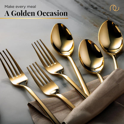 Cutlery (Set of 12, Stainless Steel PVD Gold Spoons - 6 and Forks - 6), 100% Food Grade, Non Toxic, Anti-Rust, Dishwasher Safe, Perfect Gifting Set for All Occasions