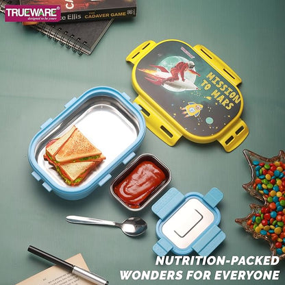 Trueware KOKO Junior Steel Lee Pu Insulated Hot Lunch Box 600ML Big Container and 150 ML Veggie Container | BPA Free | Food Grade | Keep Food hot for Long Hours | Perfect for School | Kids