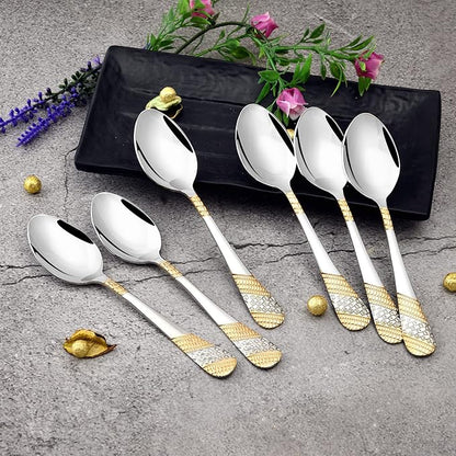 FnS Imperio Teaspoon 24 Karat Partial Gold Plating for Tea, Coffee and Spices SET OF 6