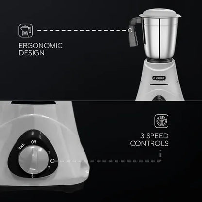 Judge by Prestige 500 Watts Comet Mixer Grinder with 3 Stainless Steel Jars| 3 Efficient Stainless Steel blades| Overload Protector| 2 Years warranty