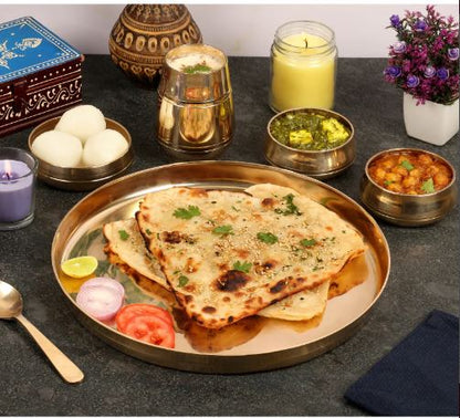 Kansa Handi Dinner Set | 6 Pcs - 1 Platter Dai 12 inch, 2 Bowl (Katori), 1 Sweet Dish, 1 Glass(Tumbler), 1 Spoon