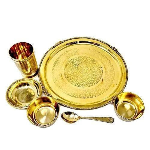Brass Dinner Set, Maharaja Style Dinner Set of 6 Pieces, Dinnerware, Tableware