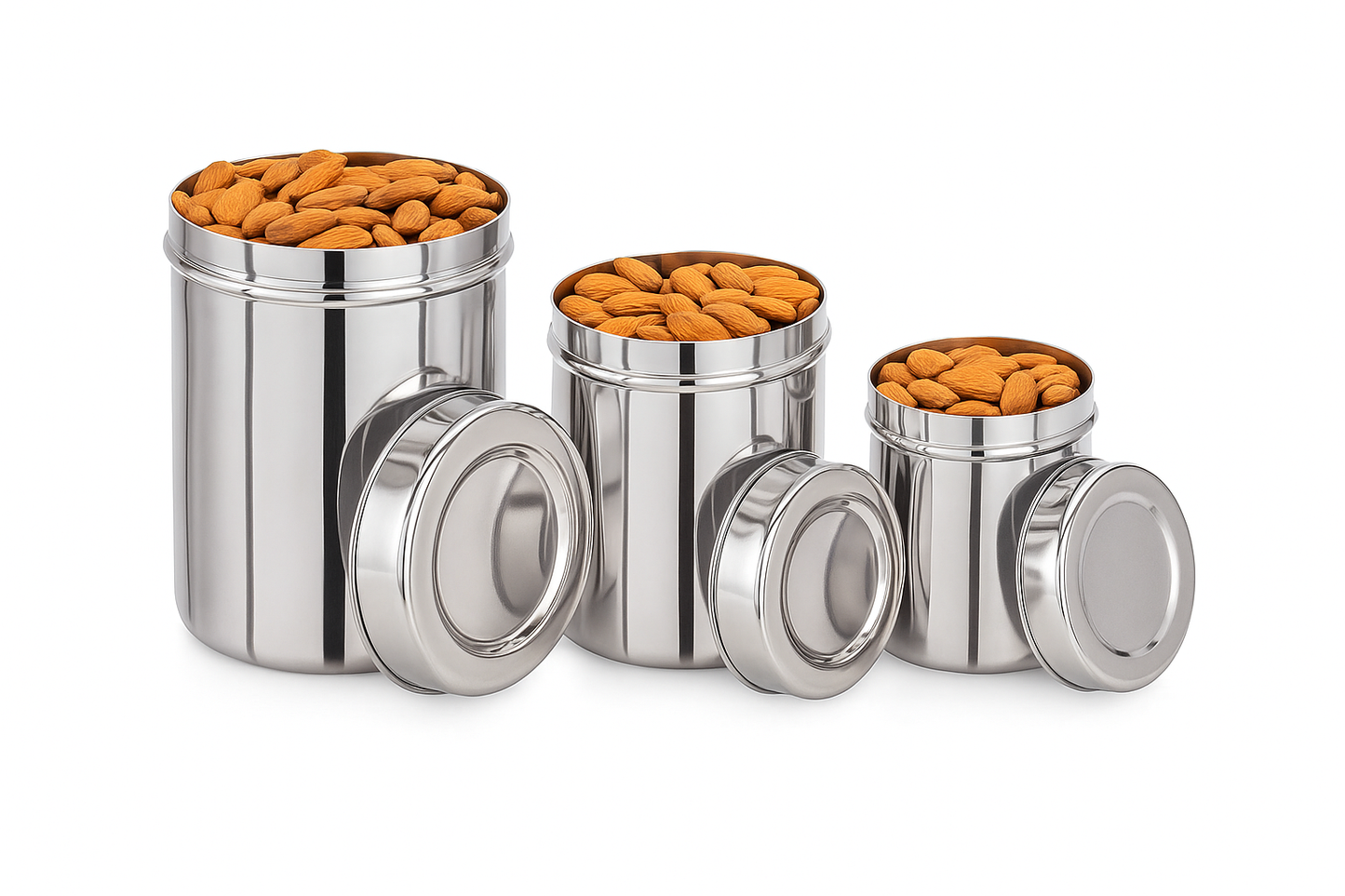 Stainless Steel Silver 22 Gauge Deep Dabba , Durable and Spacious Food Storage Container, Ideal for Storing Grains, Snacks, Leftovers, Perfect for Bulk Storage, Easy to Clean.