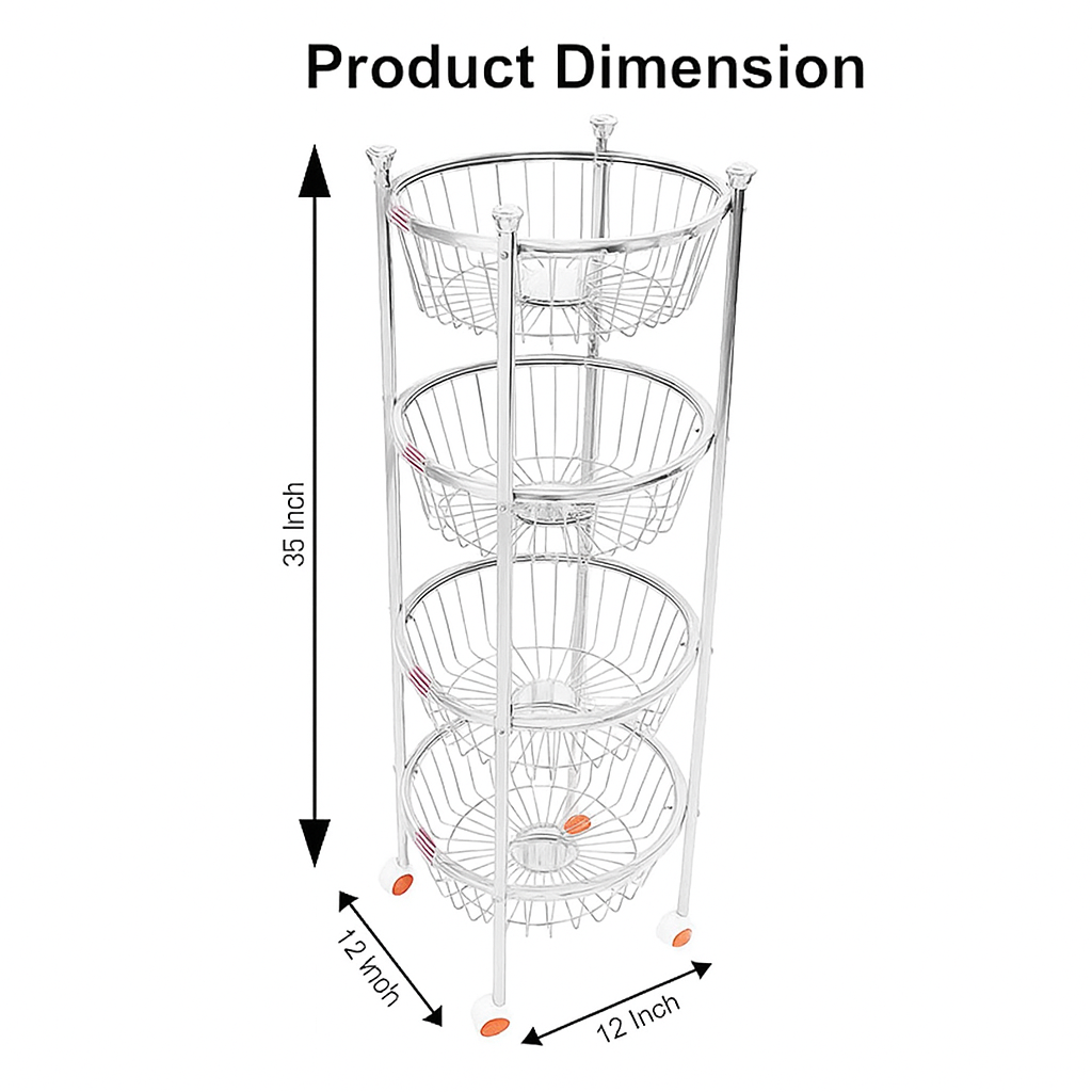 Stainless Steel Fruits and Vegetables Round Trolley (Silver)Wt-2.8kg-3.10kg