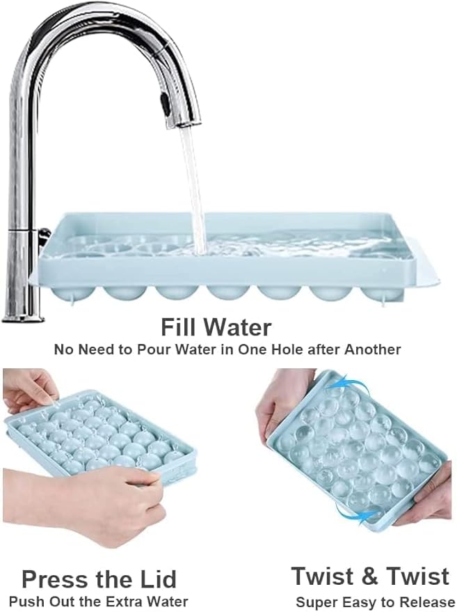 Mini Round Ice Cube Tray with Lid Ball Maker for Fresh Juice, Mocktails, Whiskey, Cocktails, Tea & Coffee 33 Cavity, Easy Release Stackable in Freezer , Pink