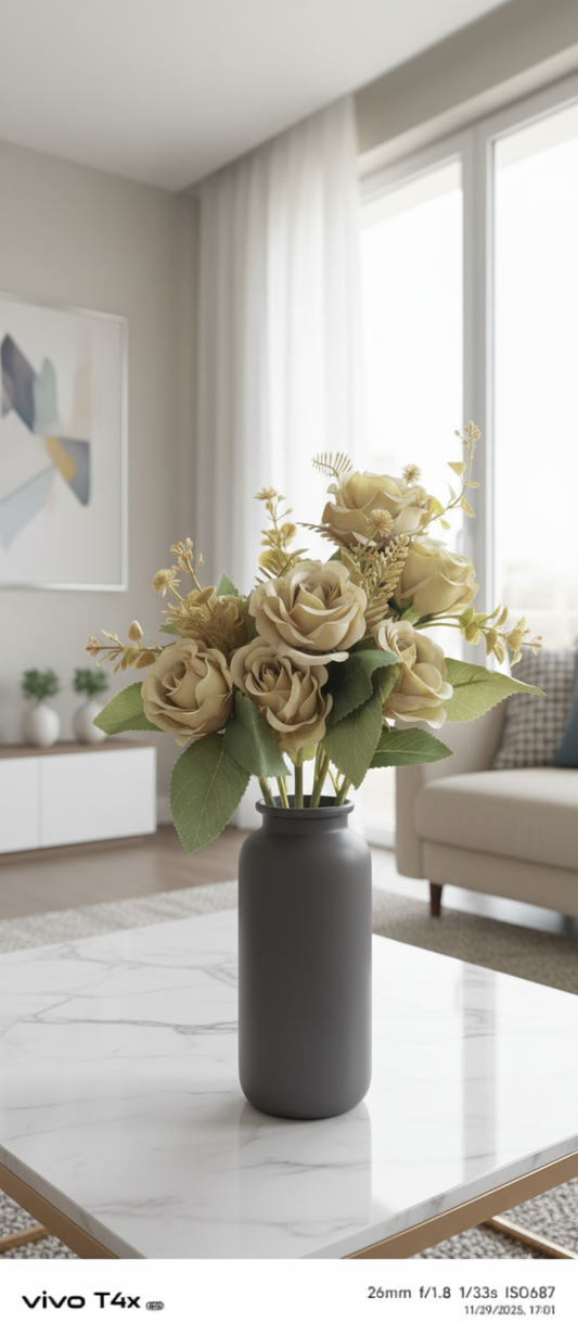 Timeless Elegance: Cream Faux Roses Artificial Flowers for Decoration Rose Flower Bunch for vase/Pot, Home/Office Decor, Gift, Artificial Plant, Craft, Without Vase