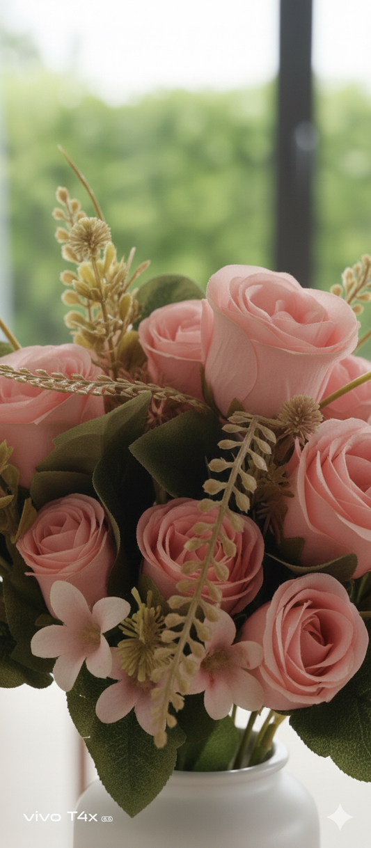 Artificial Flowers for Decoration Rose Flower Bunch for vase/Pot, Home/Office Decor, Gift, Artificial Plant, Craft, Without Vase