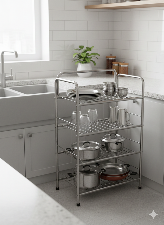 Multipurpose Stainless Steel 4-Shelf Rack (24 x 24 Inches)