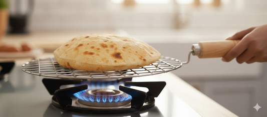 Multipurpose Stainless Steel Roster & Grill with Wooden Handle