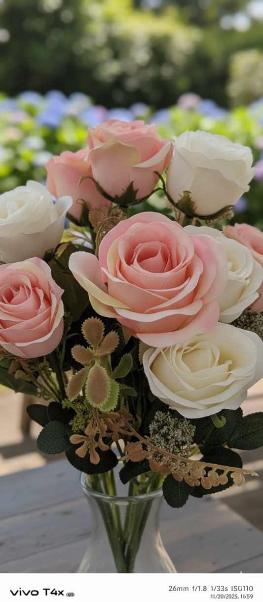 Artificial Flowers for Decoration Rose Flower Bunch for vase/Pot, Home/Office Decor, Gift, Artificial Plant, Craft, Without Vase