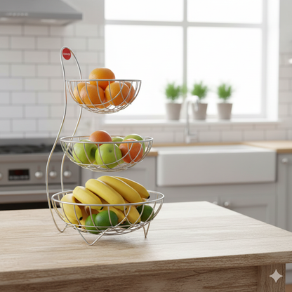 Elegant 3-Tier Chrome Steel Fruit & Vegetable Basket Stand