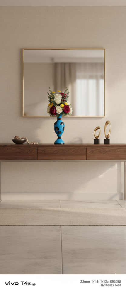 Ornate Enameled Vases (16-Inch)Deep Red (with gold accents), saturated Bright Blue, and lively Lime Green , Without flower.