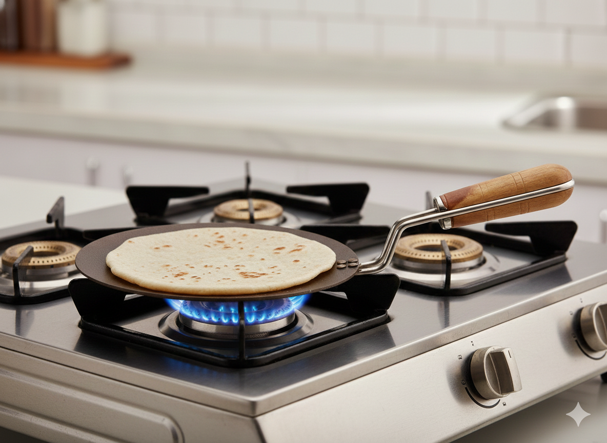 Traditional Iron Tawa for Roti/Chapathi/Paratha/Fulka with Wooden Handle Loha Lokhand Roti Tawa