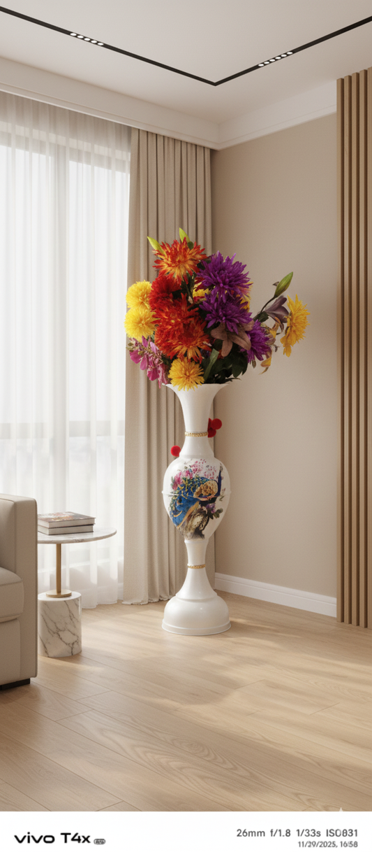 Regal Peacock Grandeur: Hand-Painted Floor Vase H-150CM