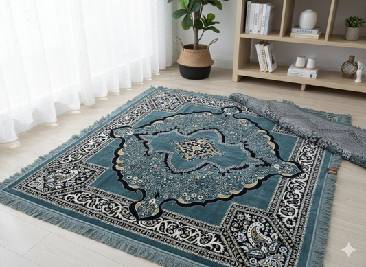 Timeless Elegance: 5x7 Classic Medallion Rug in Deep Brown & Gold And Teal and Ebony