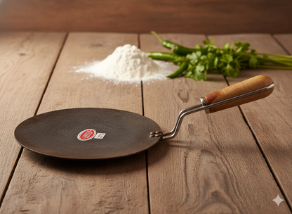 Traditional Iron Tawa for Roti/Chapathi/Paratha/Fulka with Wooden Handle Loha Lokhand Roti Tawa