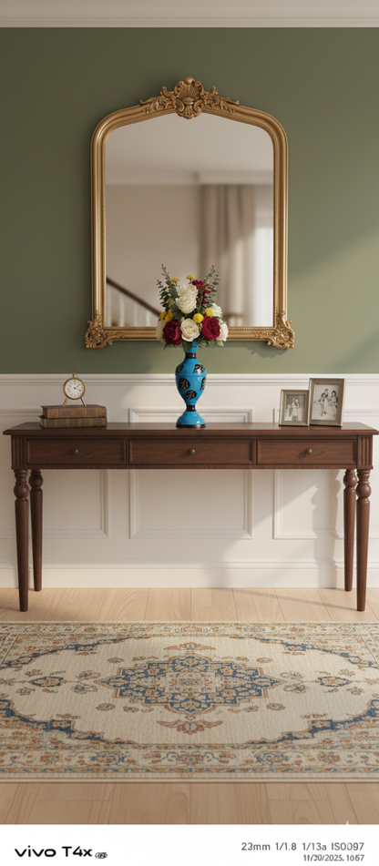 Ornate Enameled Vases (16-Inch)Deep Red (with gold accents), saturated Bright Blue, and lively Lime Green , Without flower.