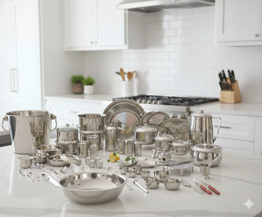 Stainless Steel 22 Gauge Premium 151 Pcs Wedding Dinner Set, Ideal Gifting Dinner Set for Special Occasions Like Anniversary, Wedding, Housewarming Party, Easy to Clean & Dishwasher Safe, Approx. 35kg