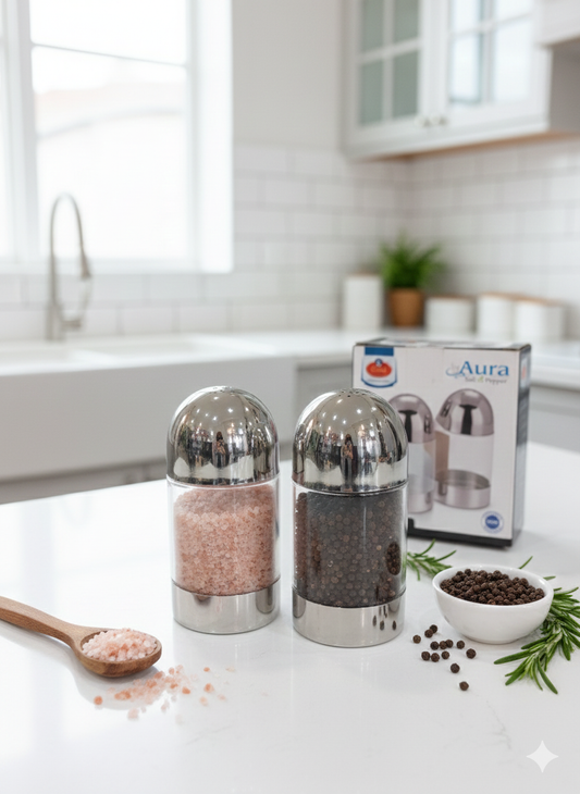 Classic Glass Salt & Pepper Shaker Set with Polished Chrome Lids