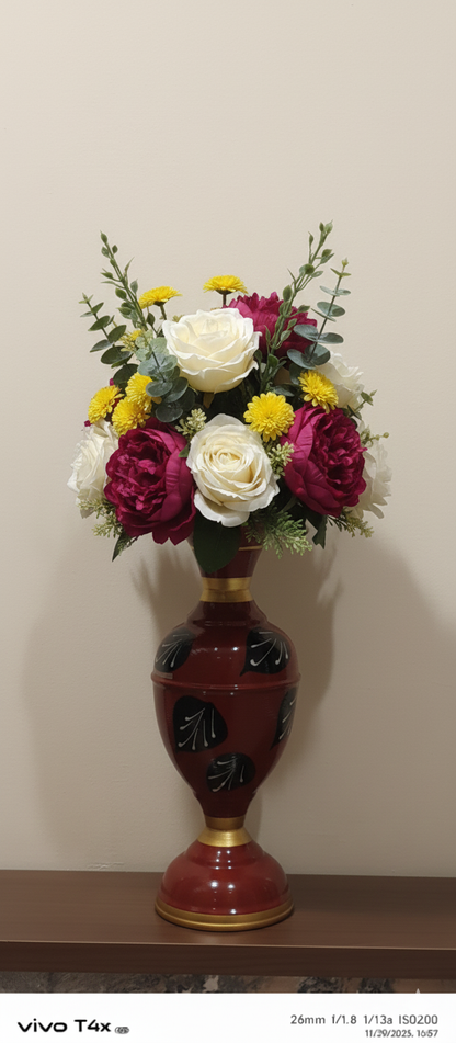 Ornate Enameled Vases (16-Inch)Deep Red (with gold accents), saturated Bright Blue, and lively Lime Green , Without flower.