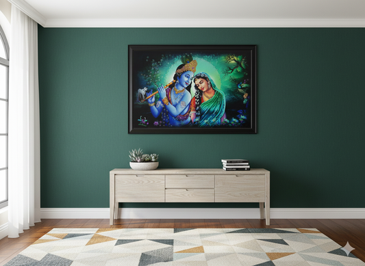 Divine Love Embossed: Radha Krishna Stone Work Frame