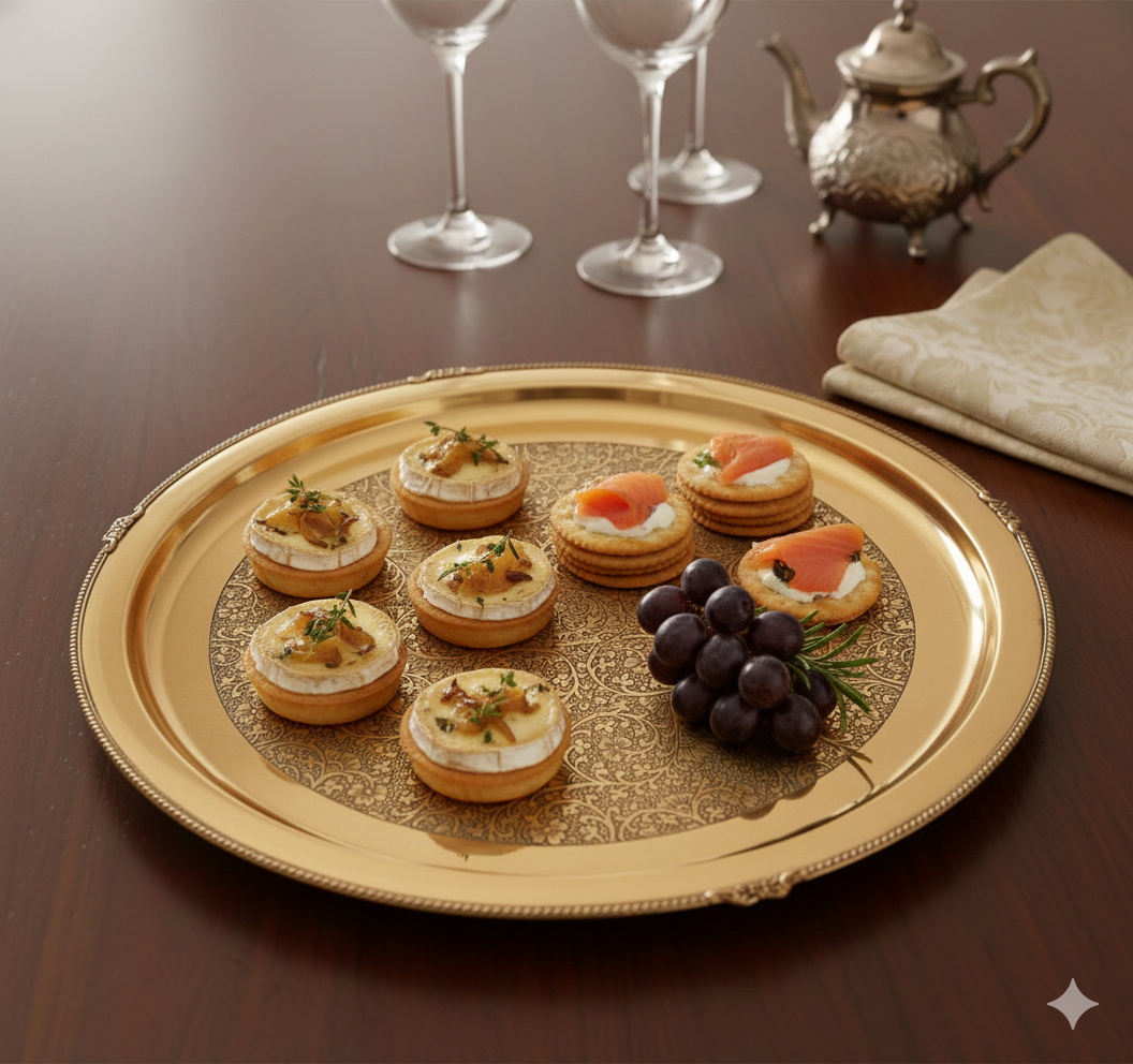 12" Shining Beautiful Flower Design Brass Plate Thali - Dinnerware Decorative Gift Item Tableware