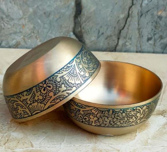 Bronze Dinner Set Etching Design, Pure Kansa Thali Set