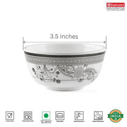 SUPERWARE | Pure Melamine | Katori - SILVER LACE (3.5") | Stain Free, Glazed Finish