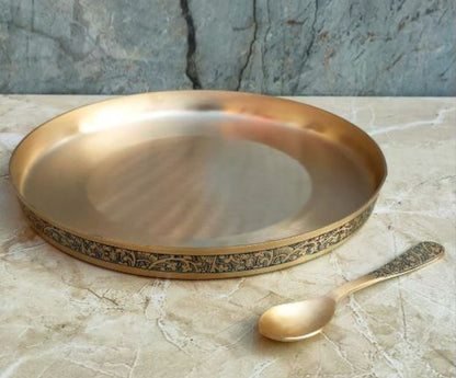 Bronze Dinner Set Etching Design, Pure Kansa Thali Set