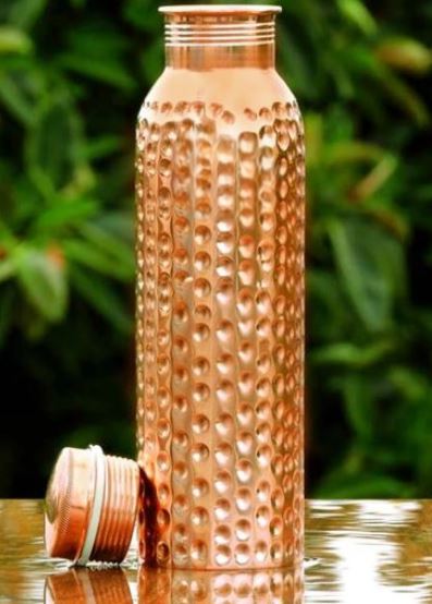 Copper Water Bottle with Hammered Design