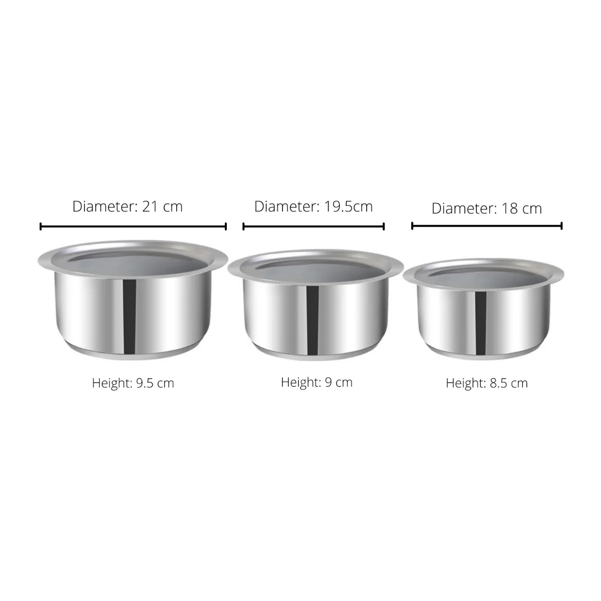 Vinod Stainless Steel, Sandwich Bottom, 3 pc Tope Set with Lids (Induction Friendly)